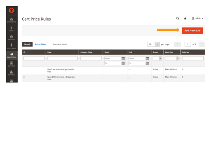 Add New Cart Price Rule